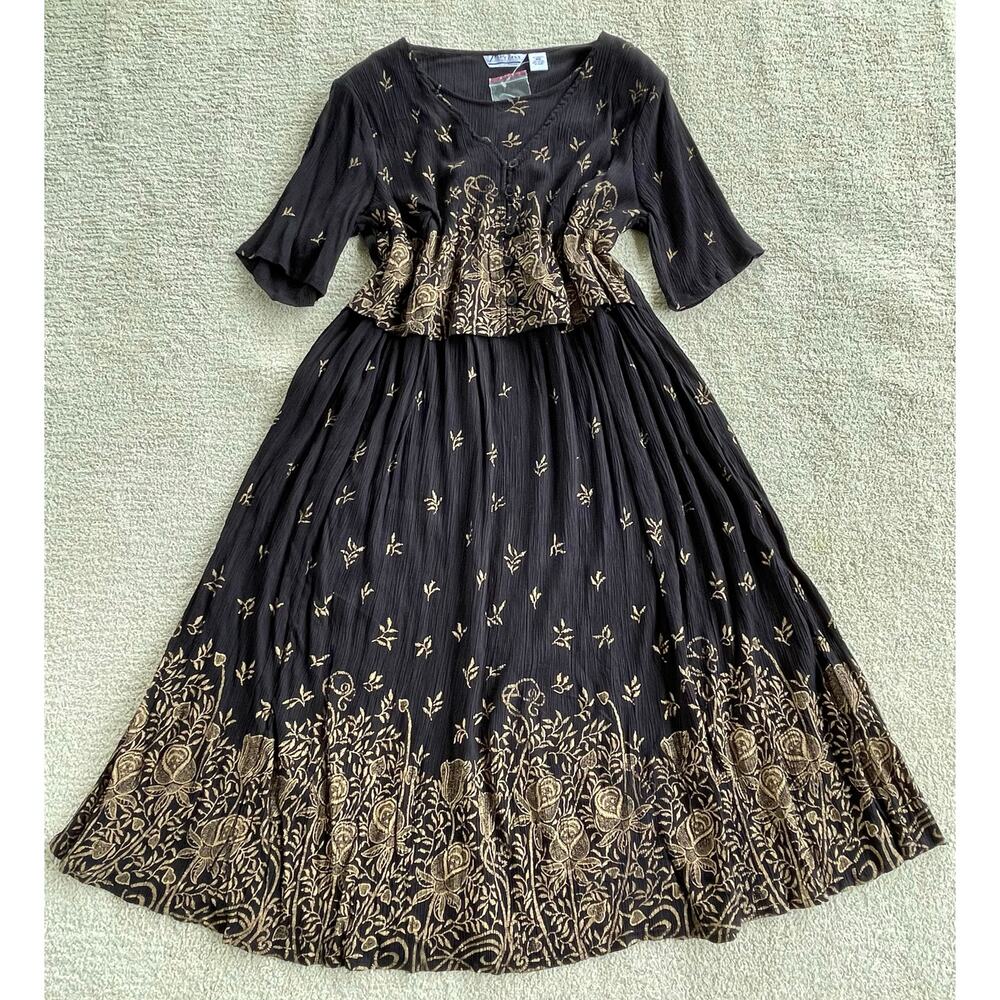 🔥NWOT Vintage Plus Class Nature Botanical Floral Print Resort Crinkle Dress 16W